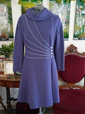 Lilli Ann Vintage 1960s Purple Wool And Silver Dress Set Size Large